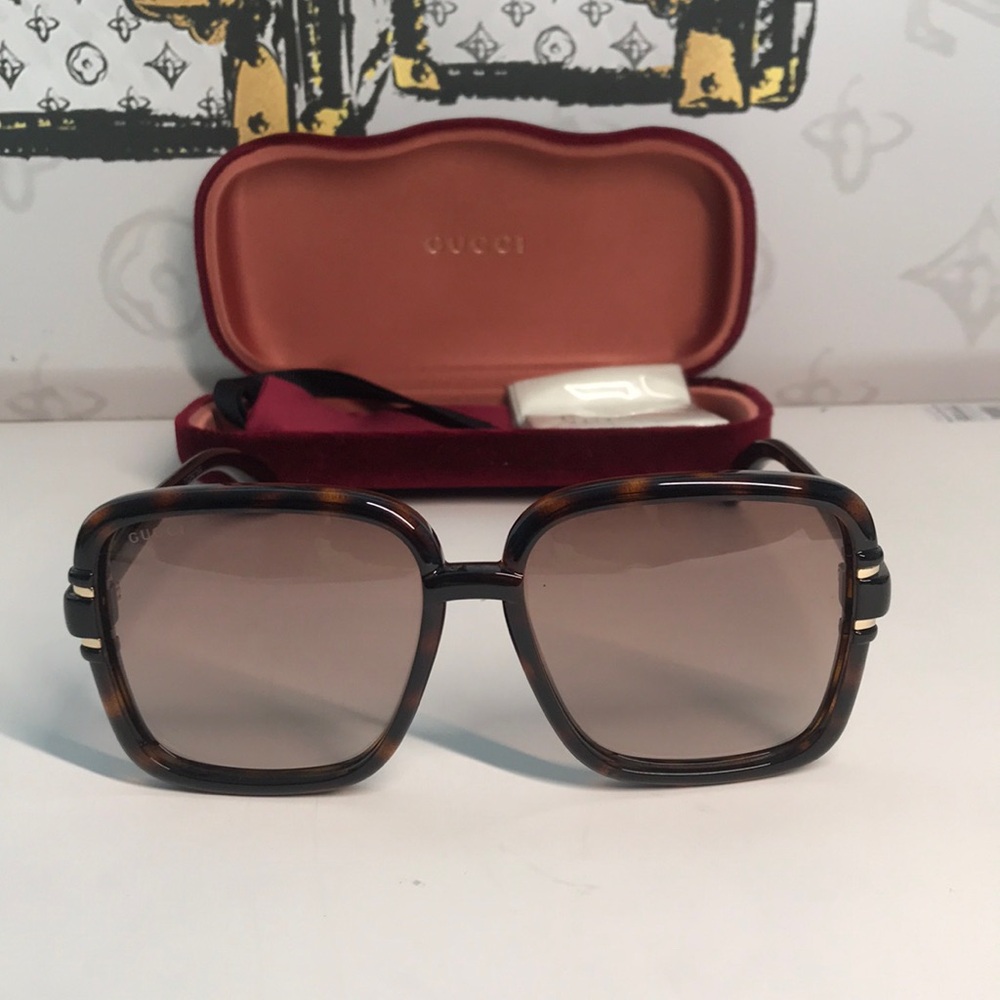 New Authentic Gucci Tortoise Square Sunglasses GG1066S 002 - Picture 3 of 14